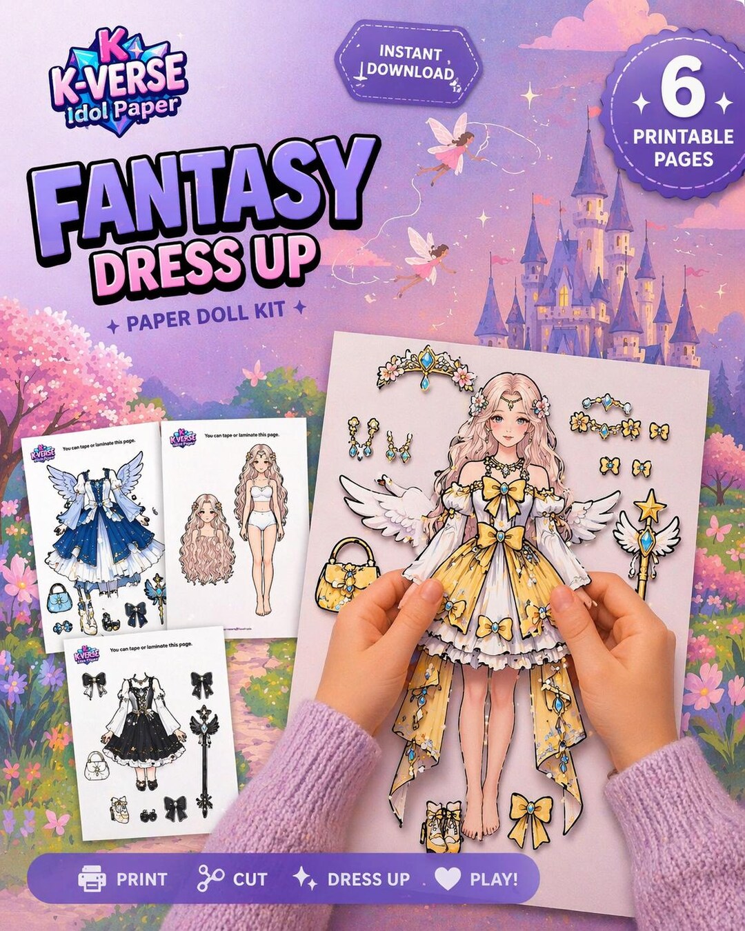 Fantasy Fairy Paper Doll Printable Kit, Dress up Fashion Craft (digital ...