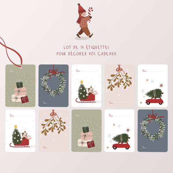 Lot De 10 Étiquettes Cadeaux De Noël - Motifs Forestiers, Champignons, Chaussettes, Papier FSC - 6