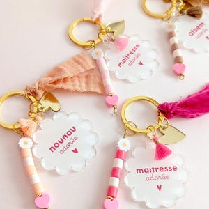 Porte-clef FLEUR Merci Maîtresse, Nounou, Atsem