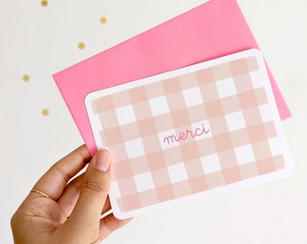 Pink Gingham Thank You Card - Teacher, Atsem, Nanny