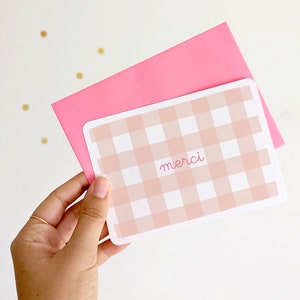 Carte vichy rose Merci - Maîtresse, Atsem, Nounou