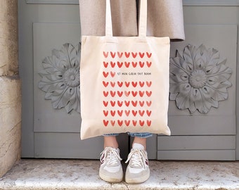 Tote bag amour "Mon coeur fait boum"