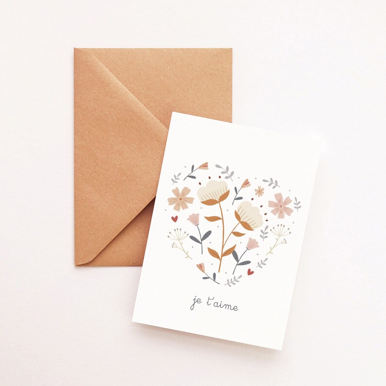 Carte florale coeur je t'aime image 2