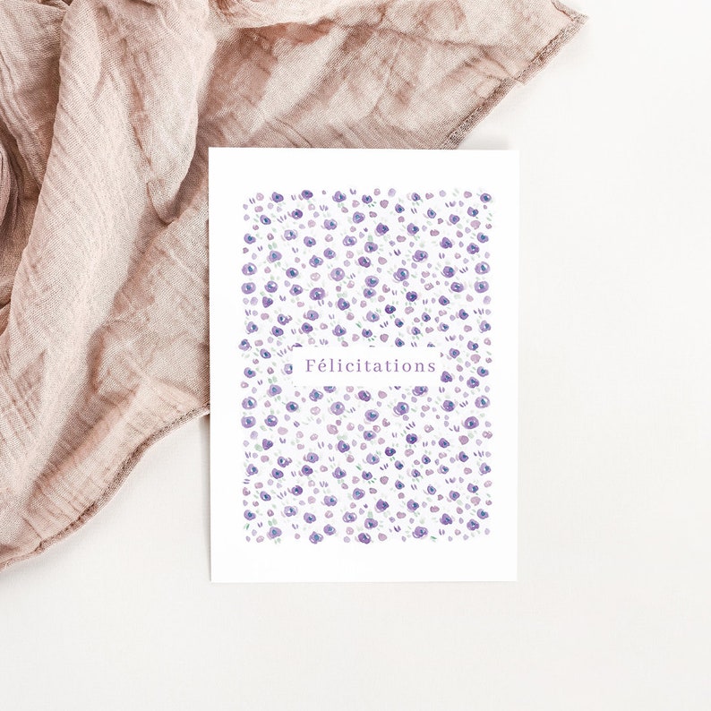 Carte illustration Félicitation pattern floral aquarelle image 2