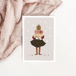 Weihnachtskarte kleines Mädchen mit Geschenken