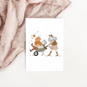 Carte automne enfants qui jouent