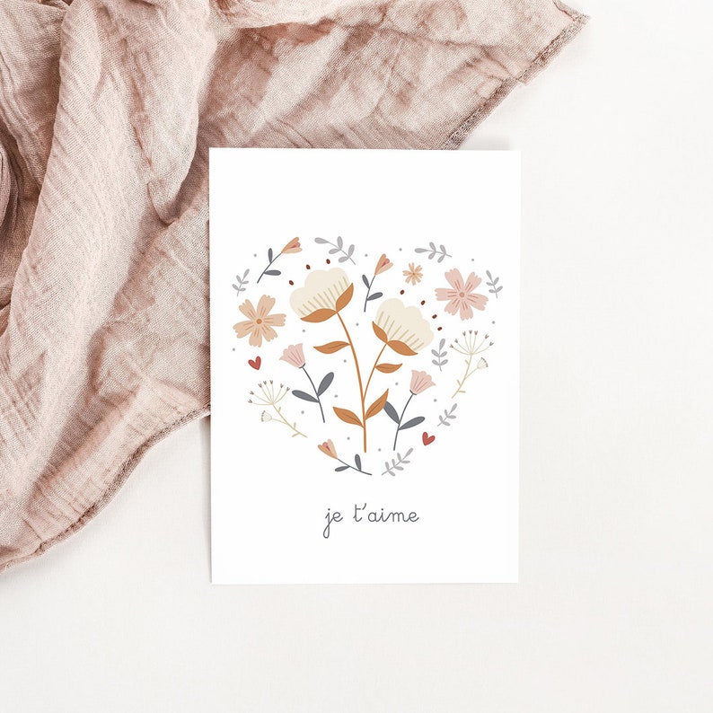 Carte florale coeur je t'aime image 1