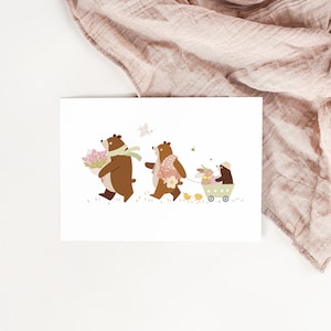 Tarjeta de la familia de osos de primavera