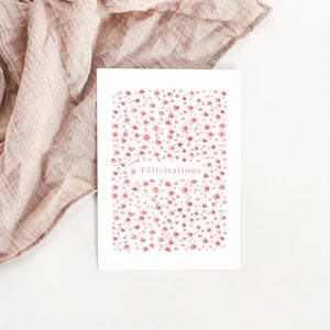 Carte illustration Félicitation pattern floral aquarelle