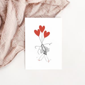 Carte Amour - Filles aux ballons coeurs