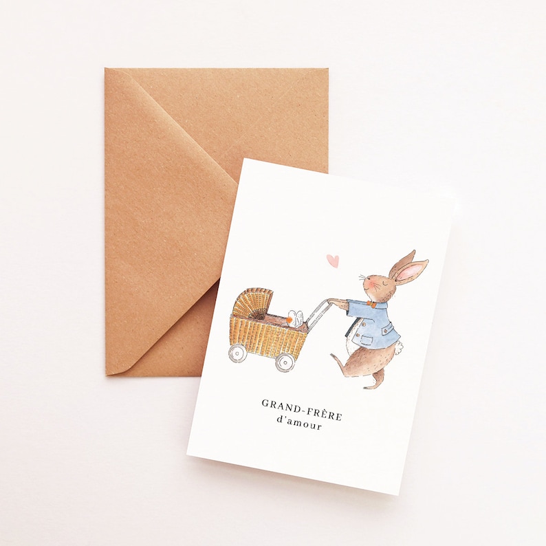 Carte Grand-frère lapin aquarelle image 2