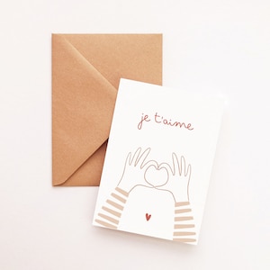 Carte amour je t'aime coeur avec les mains bonne fête mamie/maman/papa image 2