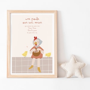 Kinderreim-Poster „Eine Henne an der Wand“.