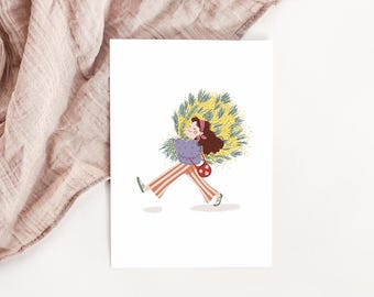 Mimosa-Mädchen-Karte