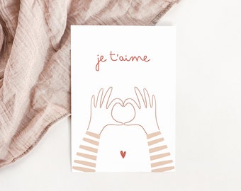 Carte amour je t'aime coeur avec les mains bonne fête mamie/maman/papa