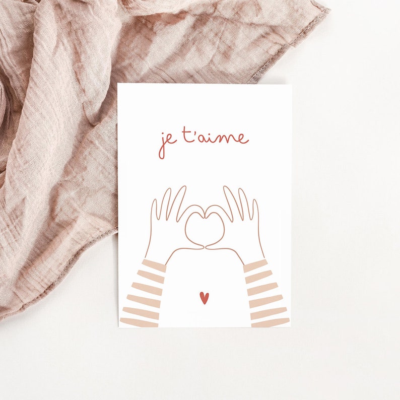 Carte amour je t'aime coeur avec les mains bonne fête mamie/maman/papa image 1