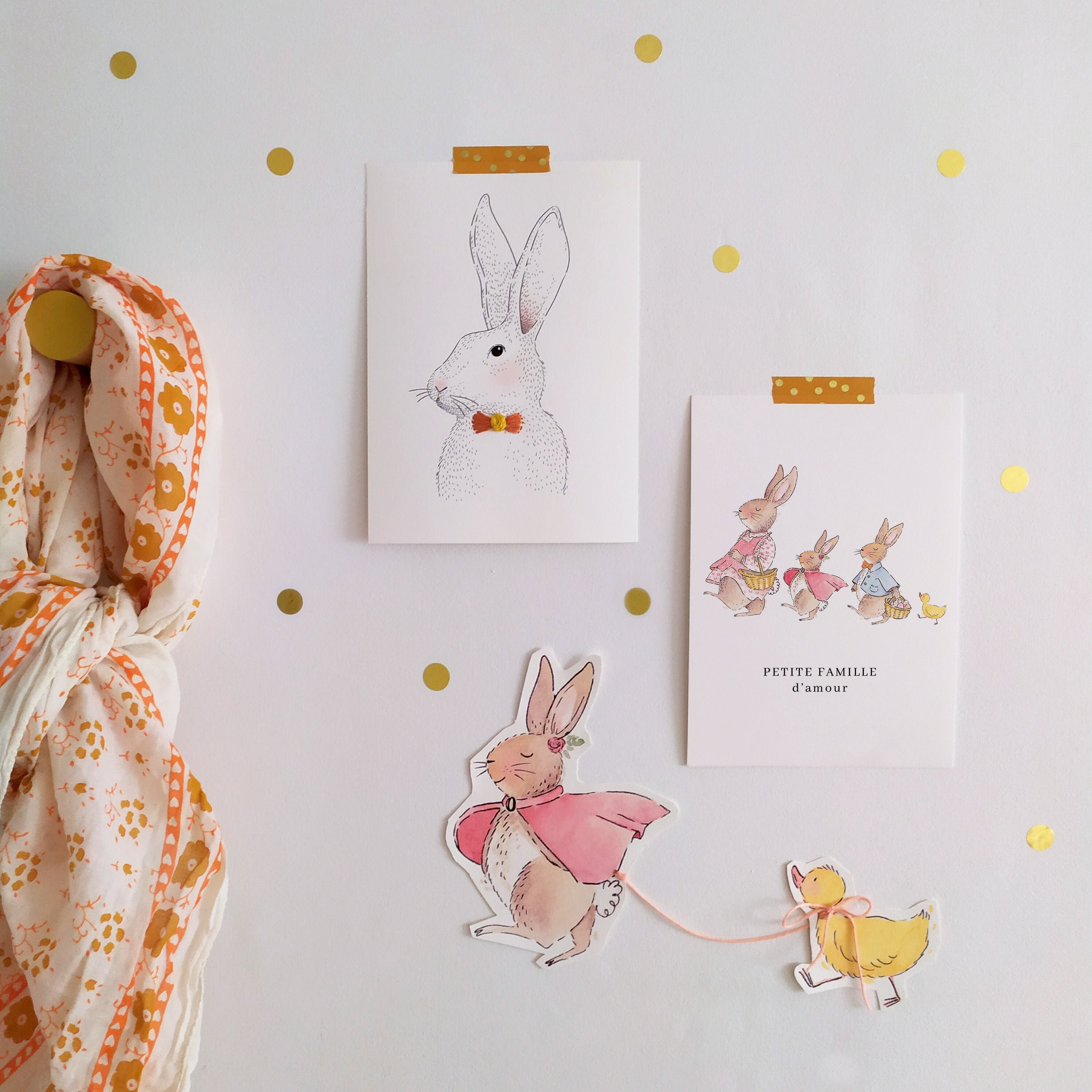 Affiche/Carte A5 Brodée Monsieur et Madame Lapin