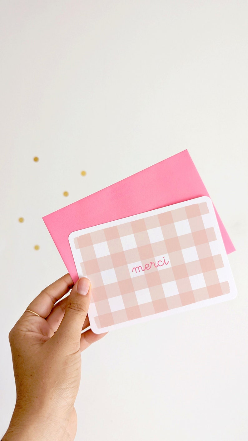 Carte vichy rose Merci - Maîtresse, Atsem, Nounou image 1