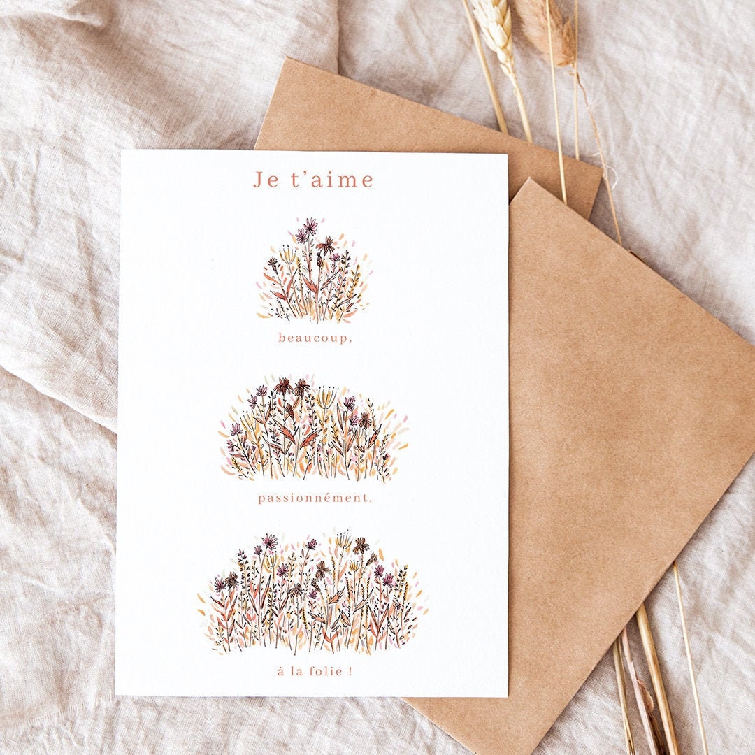 Affiche A5 Je T'aime Un Peu, Beaucoup, Bouquet Fleurs Sauvages