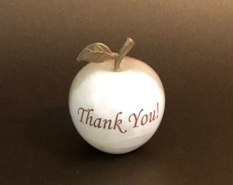 Engraved Onyx Apple, Thank You gift, Handmade home décor, Marble paperweight, Natural Stone