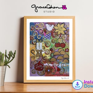Jewish Artwork Collection, Home Blessing Print, Hebrew Quotes, Modern Wall Decor, Printable Art