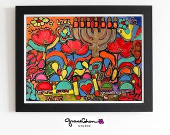 Shalom Wall Art – Hebrew Peace Sign, Modern Spiritual Judaica Print