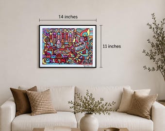 Schilderij van Shema Yisrael, handgeschilderde Joodse kunst, Bar Mitswa-cadeau, Hebreeuws gebed voor aan de muur