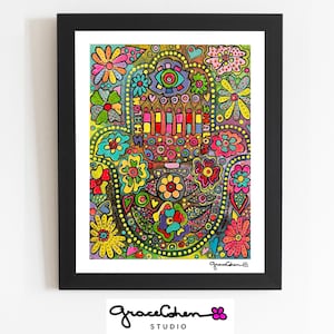 Hamsa Wall Decor, Hand of Fatima Art, Spiritual Poster, Hamsa Hand Painting, Bohemian Home Decor, Wall Art Painting