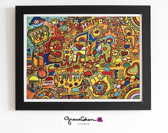 Good Luck Jewish Blessing Painting: Hand-Painted Judaica Wall Art