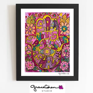 Original Hamsa Shalom Hand Painting, Jewish Home Decor