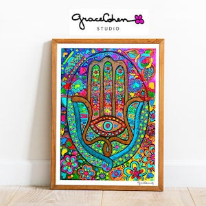 Vintage Hamsa Hand Art – Printable Jewish Blessing Wall Decor, Digital Sacred Symbol Download, Instant Spiritual Print