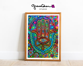 Vintage Hamsa Hand Art – Printable Jewish Blessing Wall Decor, Digital Sacred Symbol Download, Instant Spiritual Print