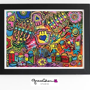 Hand Painted Judaica Artwork, Abstract Jewish Painting, Colorful Modern Hebrew Decor, Jewish Holiday Gift Idea