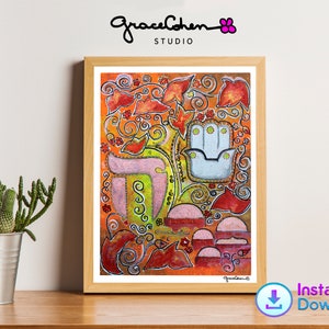 Arte Chai Am Yisrael, decoración judía para el hogar, arte mural hebreo, regalo judío, símbolo Chai