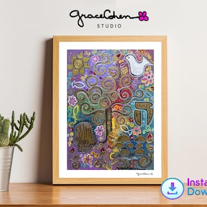 Judaica Artwork Digital Tree of Life Download, Jewish Blessing Wall Decor Print