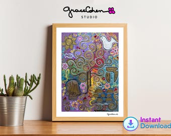 Judaica Artwork Digital Tree of Life Download, Jewish Blessing Wall Decor Print
