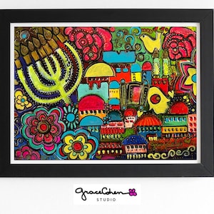 Israel Judaica Painting, Jewish Gift Idea, Hebrew Artwork, Religious Wall Hanging