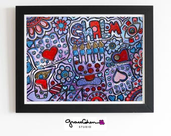 Hamsa Painting Original for Office | Jewish Wall Art Gift | Judaica Home or Workspace Decor