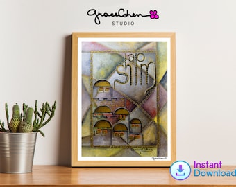 Shabbat Artwork Wall Decor, Jewish Home Decor, Jewish Gift, Religious Art, Sabbath Blessing