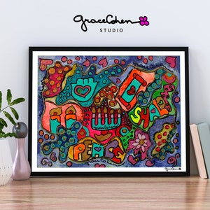 Judaica Art Print | Judaica Artwork |  Judaica Wall Art | Jerusalem Jewish Art for home | Menorah Print Digital Download