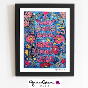 Original Hamsa Painting, Jewish Home Decor, Good Luck Charm