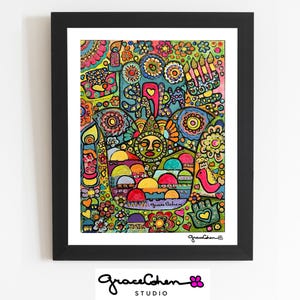 Hamsa Original Painting – Bohemian Spiritual Wall Art, Protection Hand Home Decor