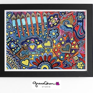 Judaica Wall Art for Jewish Home – Original Mixed Media Painting – Handmade Hebrew Artwork – Jewish Wedding Gift