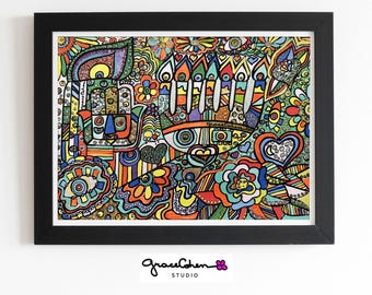 Original Jewish Mixed Media Wall Art – Handmade Judaica Painting – Unique Jewish Home Decor – One-of-a-Kind Gift