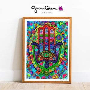 Colorful Hamsa Hand Digital Download – Boho Wall Art, Protection Decor, Printable Jewish Art, Instant Download