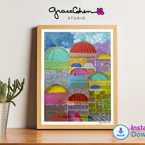 Jerusalem Art Israel Painting, Old City Wall Decor, Religious Wall Art Print, Religious Gift