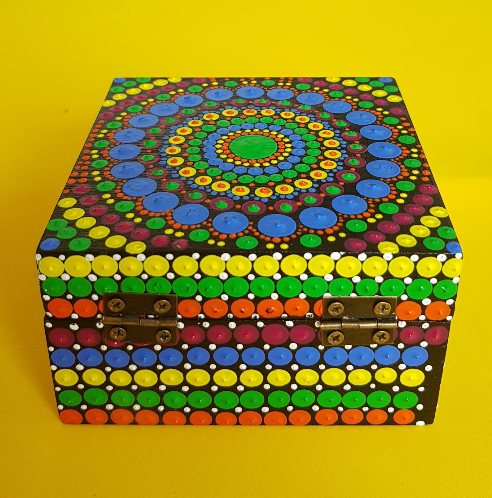 Wooden Jewelry Box Art Deco Dot Art Painted Mini Jewelry Etsy