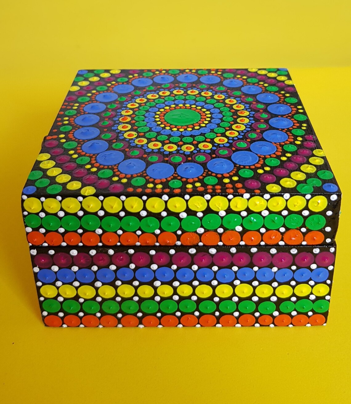 Wooden jewelry box art deco Dot art painted mini jewelry Etsy