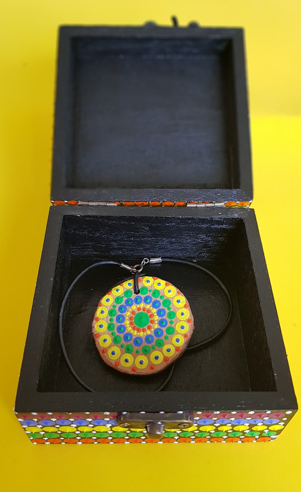 Wooden jewelry box art deco Dot art painted mini jewelry Etsy