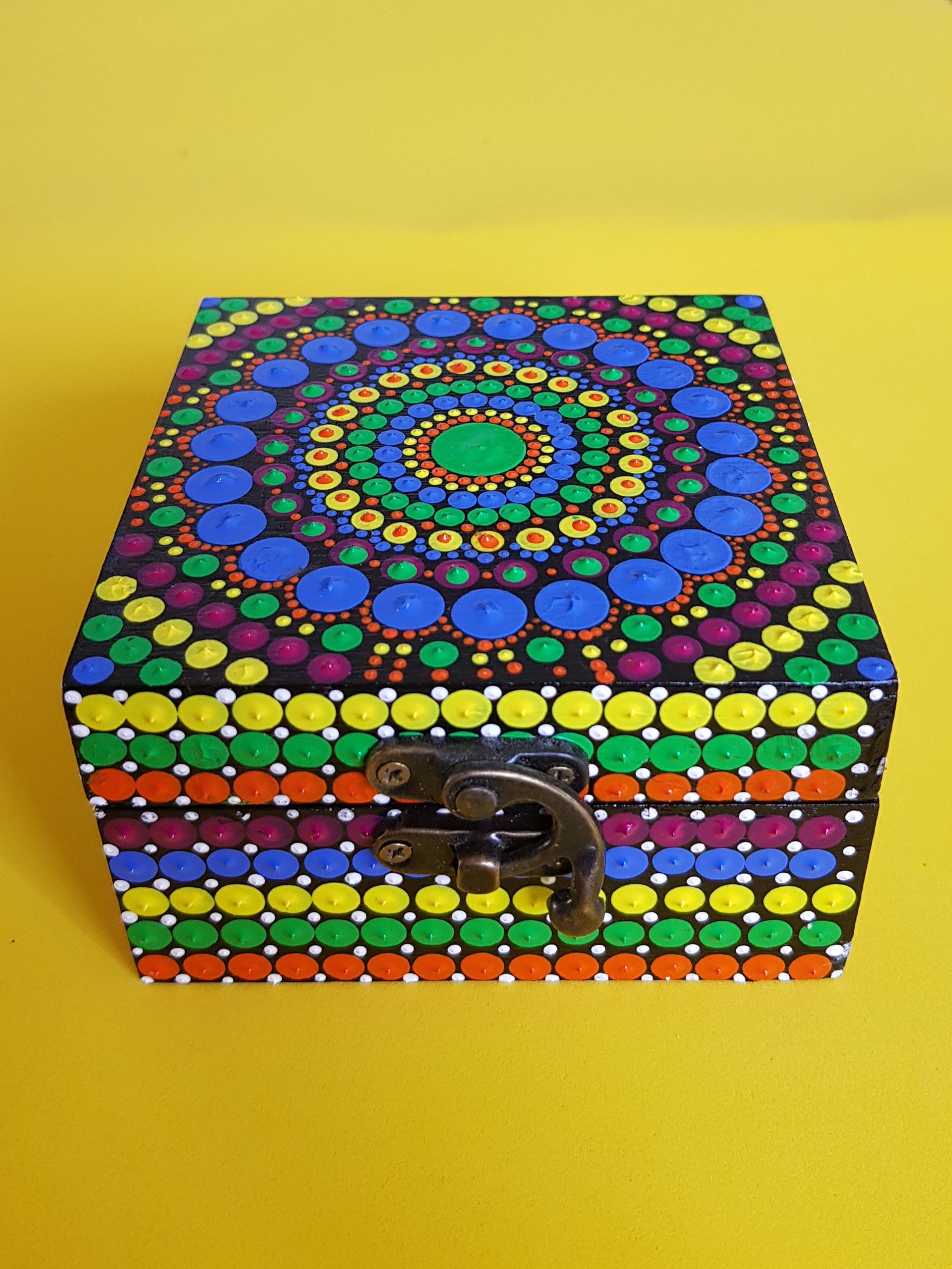Wooden Jewelry Box Art Deco Dot Art Painted Mini Jewelry Etsy